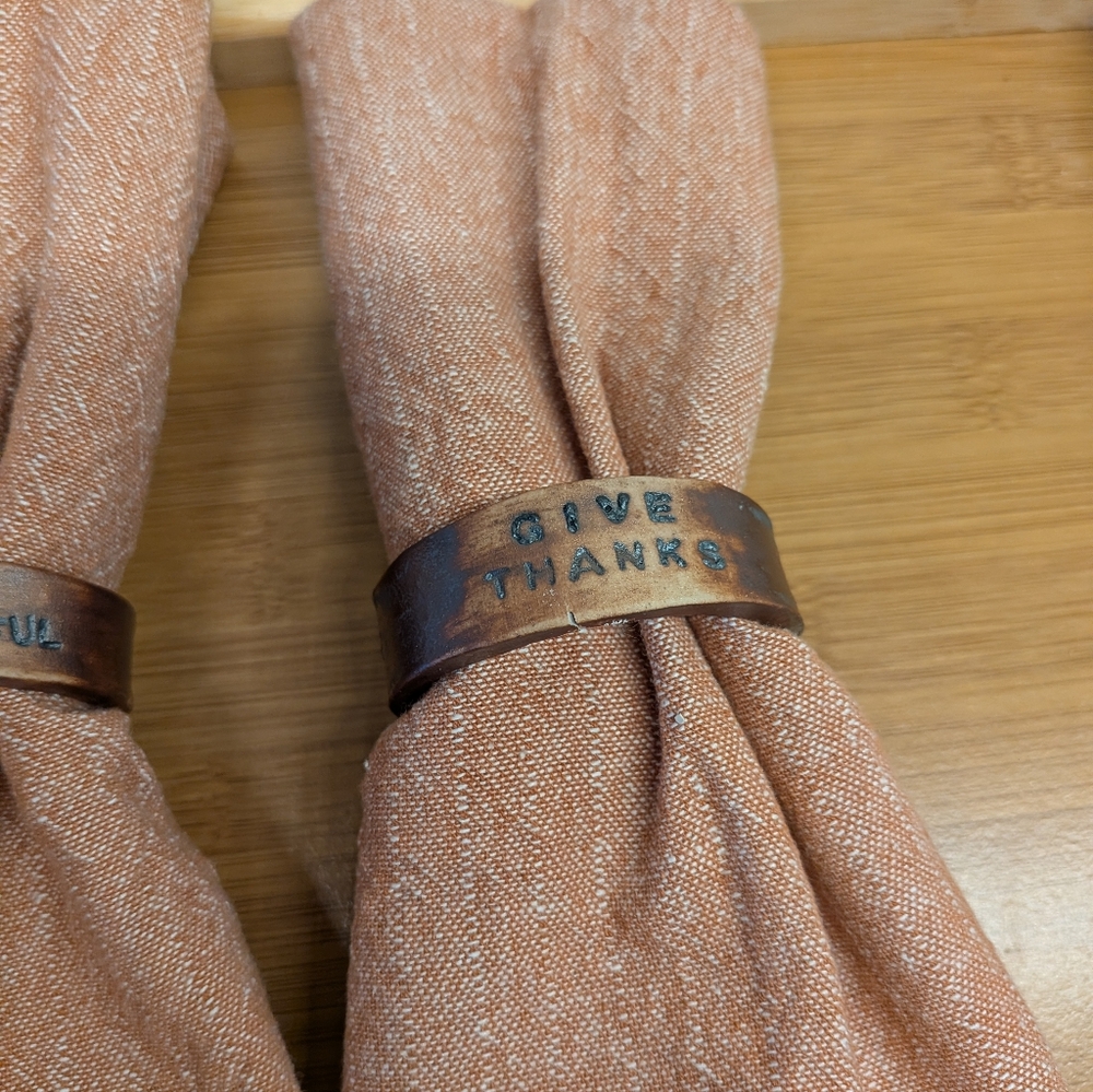 Set Of 8 Rustic Handmade Ceramic Gratitude Napkin Rings - Picture 3 of 9